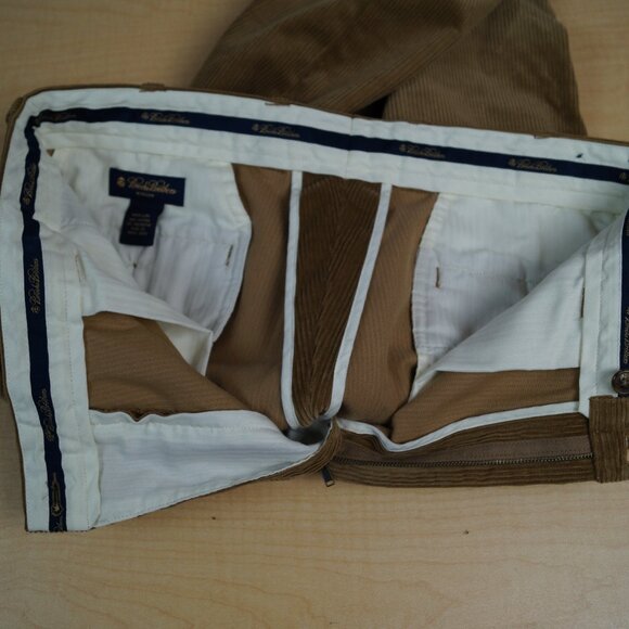 Brooks Brothers Hudson Corduroy Pants Camel Tan Flat Front Trousers Mens 33 x 30 - Picture 6 of 7